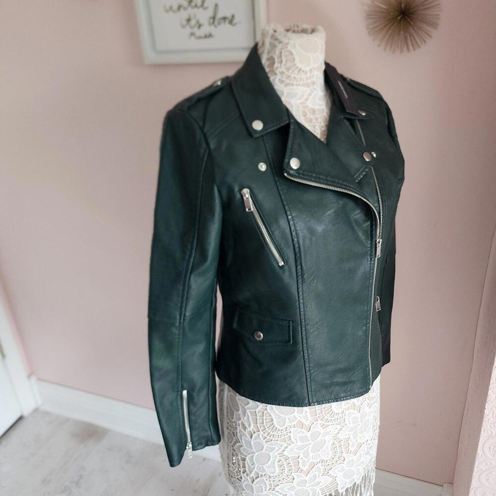 NWT Vero Moda Faux Green leather biker jacket moto unique fun L